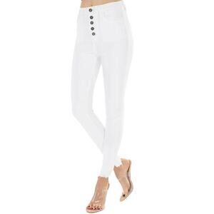 KANCAN White button front high waisted raw hem distressed denim jeans NWOT sz 29